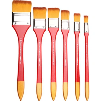 

Nylon Wool Flat Red Long Pole Plate Brush Barbecue Brush For Painting Art Acrylic Oil Painting Tools Office Art Supplies
