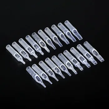 

100pcs Tattoo Needle Tips 20 sizes mixed Clear sterilized Disposable needle Cap Nozzles Tubes Round Flat DT/VT OF Mouth Plastic