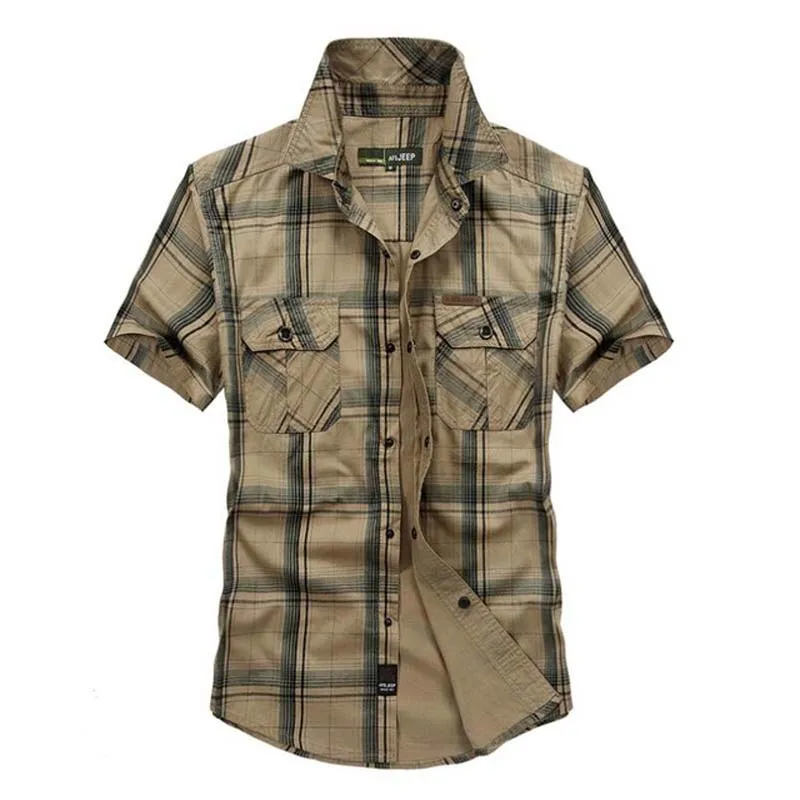 AFS JEEP брендовая армейская рубашка в стиле милитари для мужчин Лето Хлопок Клетчатая Мужская рубашка с коротким рукавом размера плюс 4XL 5XL Camisa masculina