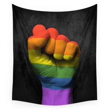 

Gay Pride Rainbow Flag On A Raised Clenched Fist Wall Tapestry