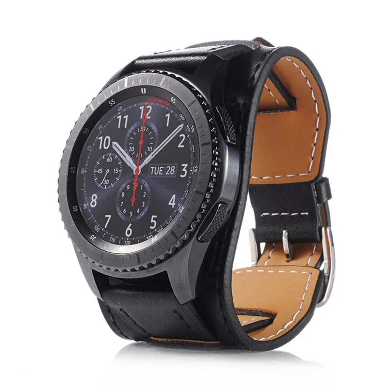 22 мм ремешок из натуральной кожи для Samsung Galaxy Watch 46 мм кожаный Браслет-манжета Замена для Gear S3 AMAZFIT часы браслет - Цвет ремешка: Black