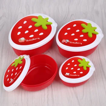 

4pcs Strawberry Plastic Thermal Lunch Box With Cover Kitchenware Storage Container Sealed Lunch Box Fresh Food Storage Organizer