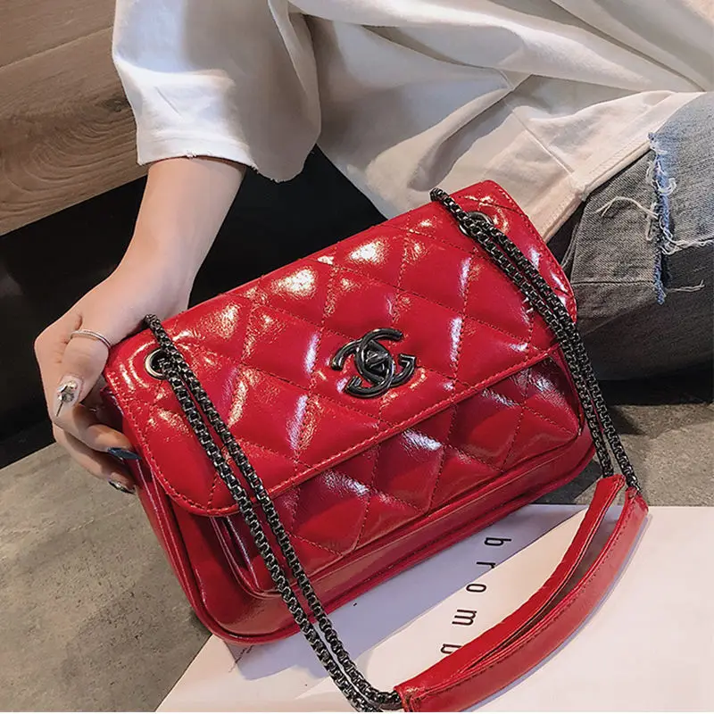 

Youbroer Hot style fashionable oil wax leather lacing chain bag single-shoulder bag for women cross body Diamond Lattice