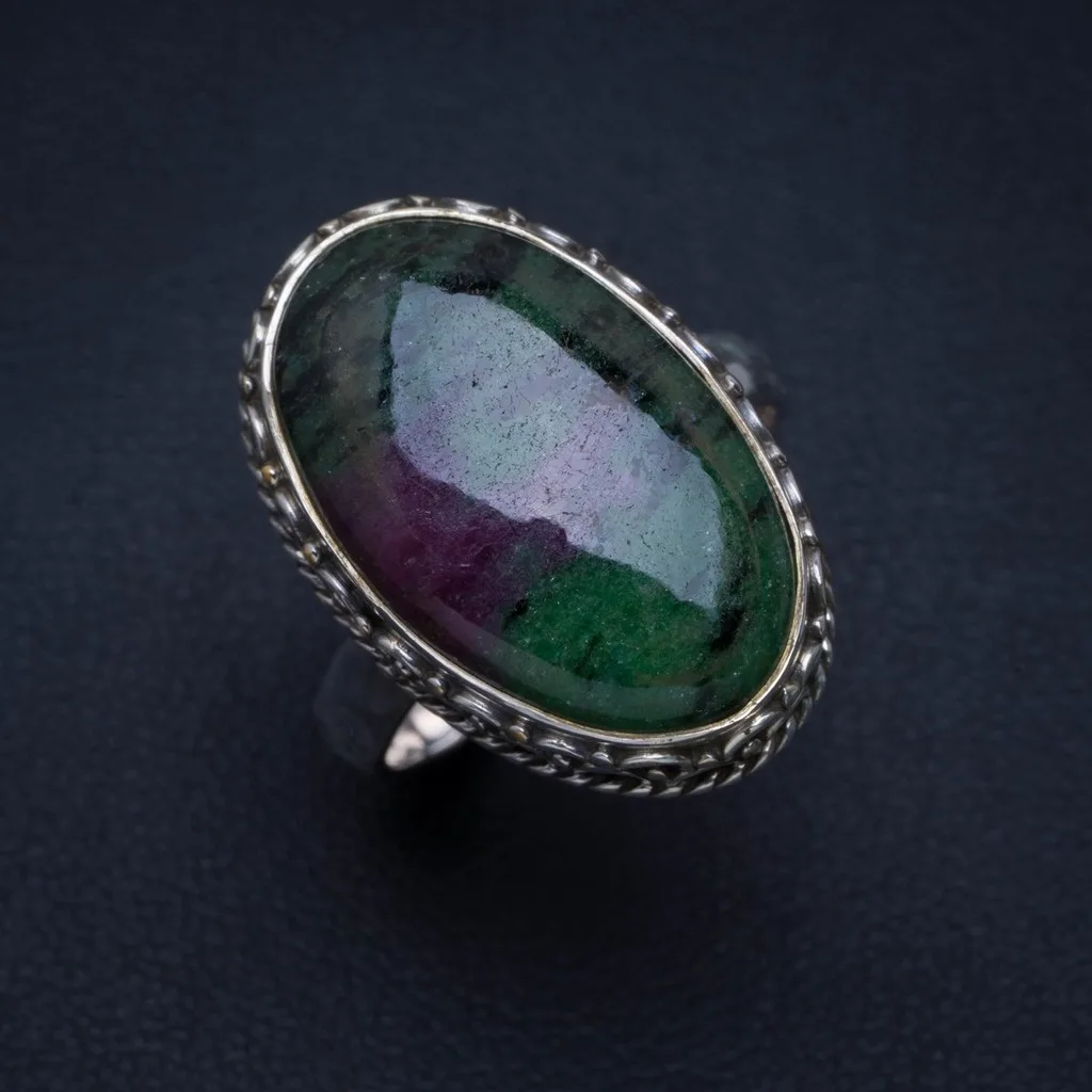 

Natural Ruby Zoisite Handmade Unique 925 Sterling Silver Ring 8.5 A4066