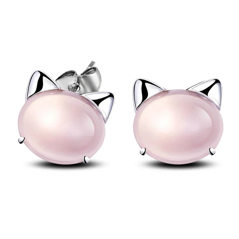 Fashion 925 Sterling Sliver Stud Earrings For Women brincos Animal font b Pet b font Pink