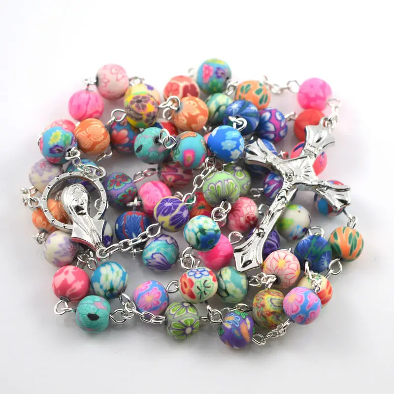 

Fashion Polymer Clay Round Bead Catholic Rosary Necklaces Colorful Quality Bead