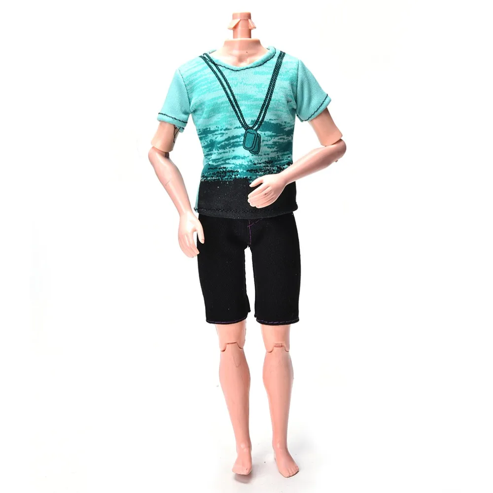 

2Pcs/Set Fashion Black Short Pants Doll Suit Summer Handmade Casual Chothes Green T-Shirt Suit for Doll Clothes