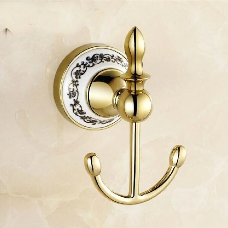 Gold Hat Coat Double Towel Robe Hooks Door Wall Bath Utility Closet