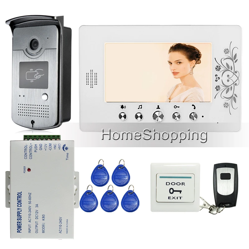 

New Wired 7" LCD Video Door Phone Intercom Doorbell System + 1 White Monitor + 1 RFID Access Camera + Power Supply FREE SHIPPING