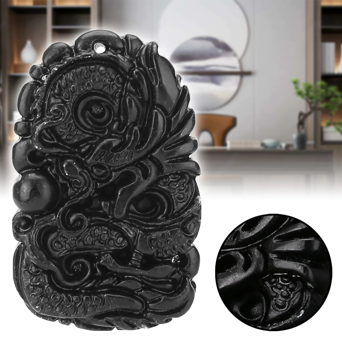 1pc New Chinese Natural Black Green Jade Carved Pendant Dragon Good Lucky Amulet Gift