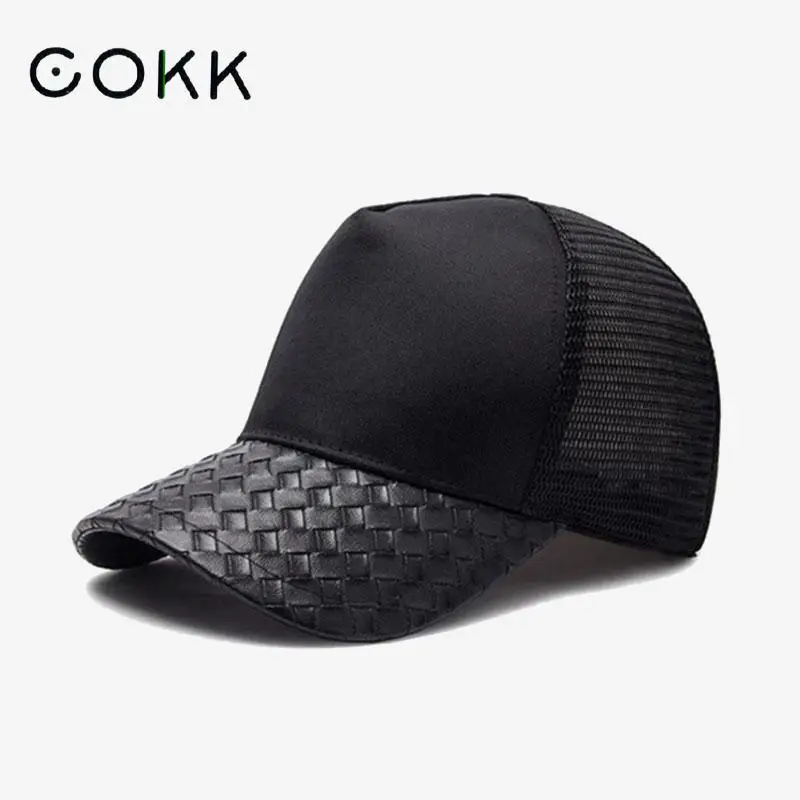 COKK брендовая бейсболка s для мужчин и женщин Snapback черная из искусственной кожи шляпа с защитной сеткой кепка Повседневная Уличная Спортивная Кепка шляпа от солнца простая Bone Dad Hat