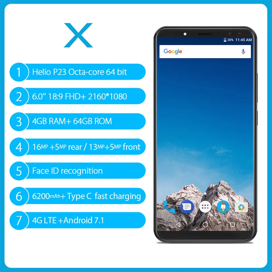 Оригинальный мобильный телефон Vernee X 4G LTE MT6763 Octa Core 6 0 &quotFHD Android 7 1 4 Гб ОЗУ 64 ПЗУ 6200
