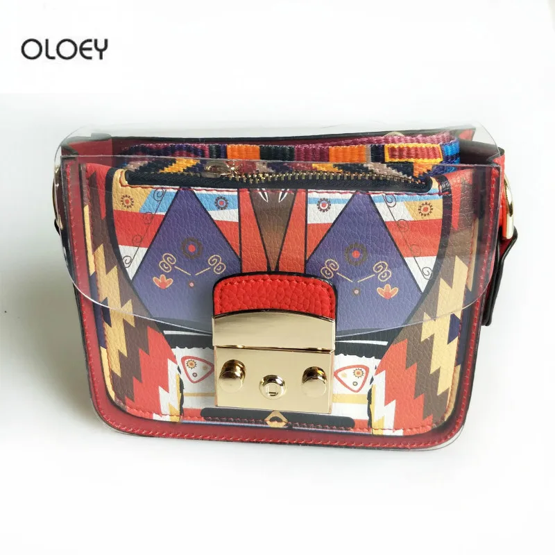 

Women's small square package transparent handbag laser jelly bag cartoon pattern shoulder bag Messenger bag handbag leather