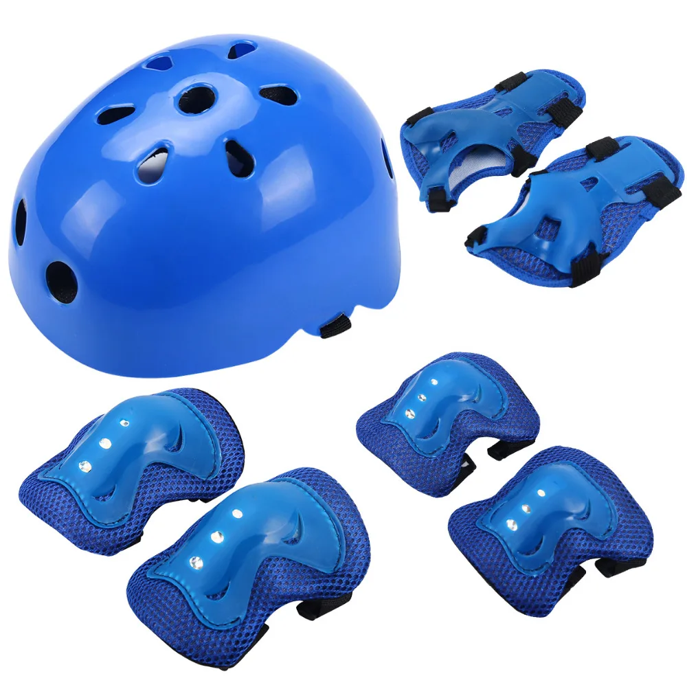 

7pcs/Set Kids Sports Protective Guard Gear Set Knee Pads Elbow Pads Protection Helmet for Scooter Cycling Roller Skate Pink Blue