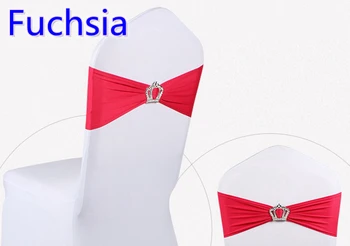 

Fuchsia colour Crown buckles lycra sash for wedding chairs decoration spandex band stretch bow tie lycra ribbon belt on sale