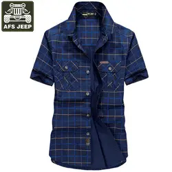 AFS JEEP клетчатая рубашка мужские рубашки в стиле кэжуал из чистого хлопка с короткими рукавами мужские рубашки Camisas плюс размер 5XL летние