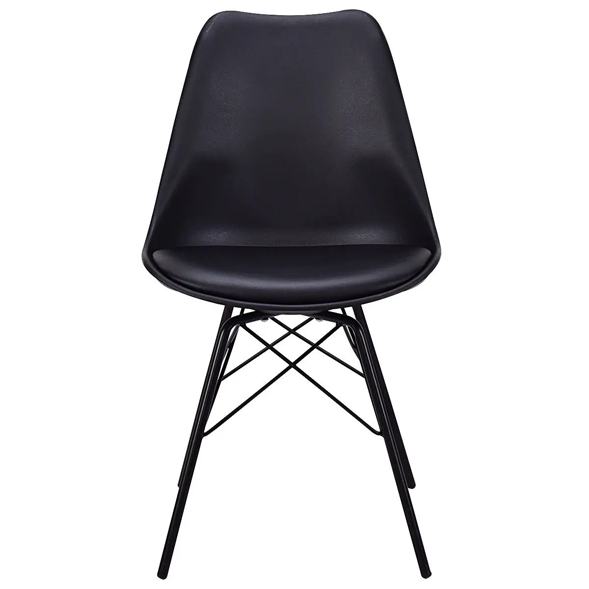 Giantex Set of 2pcs Dining Side Chair Upholstered Armless with Padded Seat Metal Legs Black Modern Home Furniture HW56508BK
