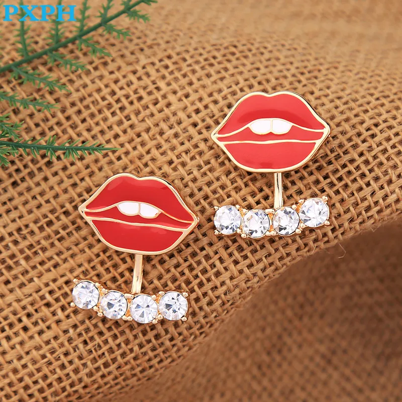 Royal New Jewelry Sparking Crystal Red Lip Dangle Earrings For Women