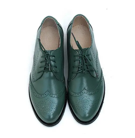 Модные женские туфли-оксфорды на плоской подошве, с круглым носком, на шнуровке, размер 33-47, Женские винтажные резные Оксфордские туфли, женские оксфорды - Цвет: green shoes