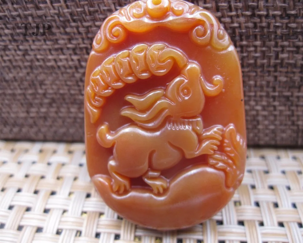 

natural HUANGLONG jade isabelline carven lucky Chinese rabbit pendant with certificate together jade pendant