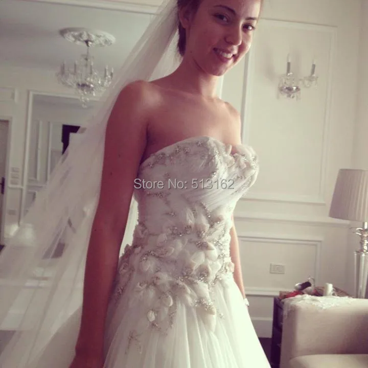 Luxurious Bridal Gown A-Line Strapless Court Train Afghan Bridal Chic Flowers Beading Tulle Long Wedding Dresses 2015 (4).jpg