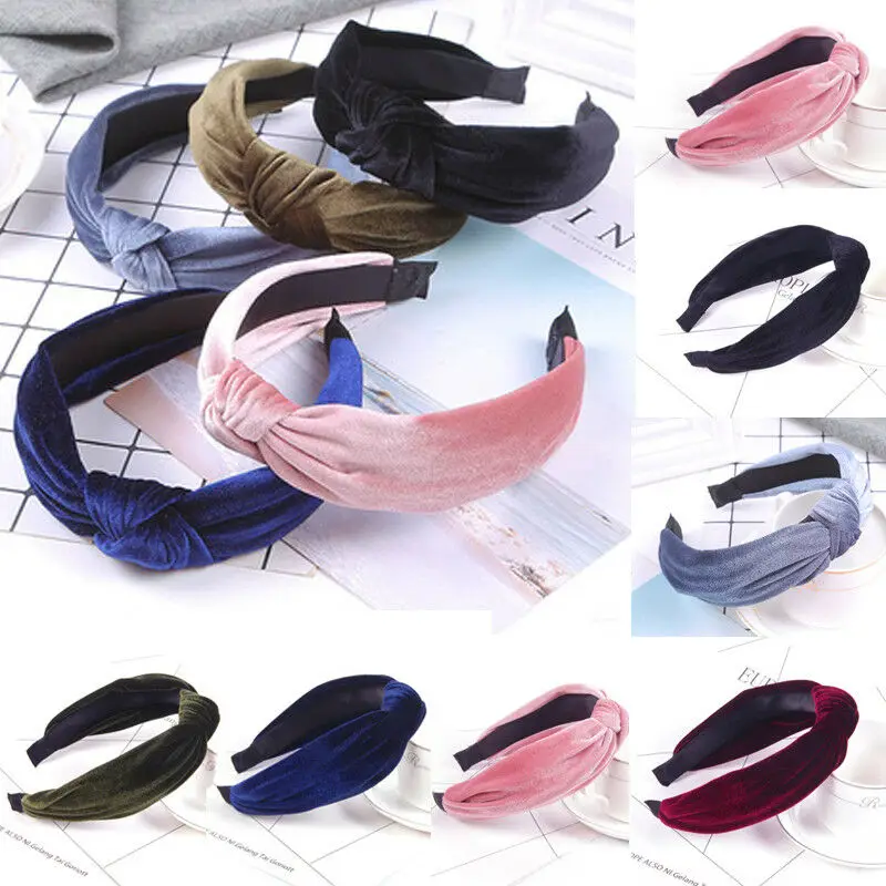 

Fashion Womens Headband Twist Hairband Bow Knot Cross Tie Velvet Solid Headwrap Hair Band 2019 New
