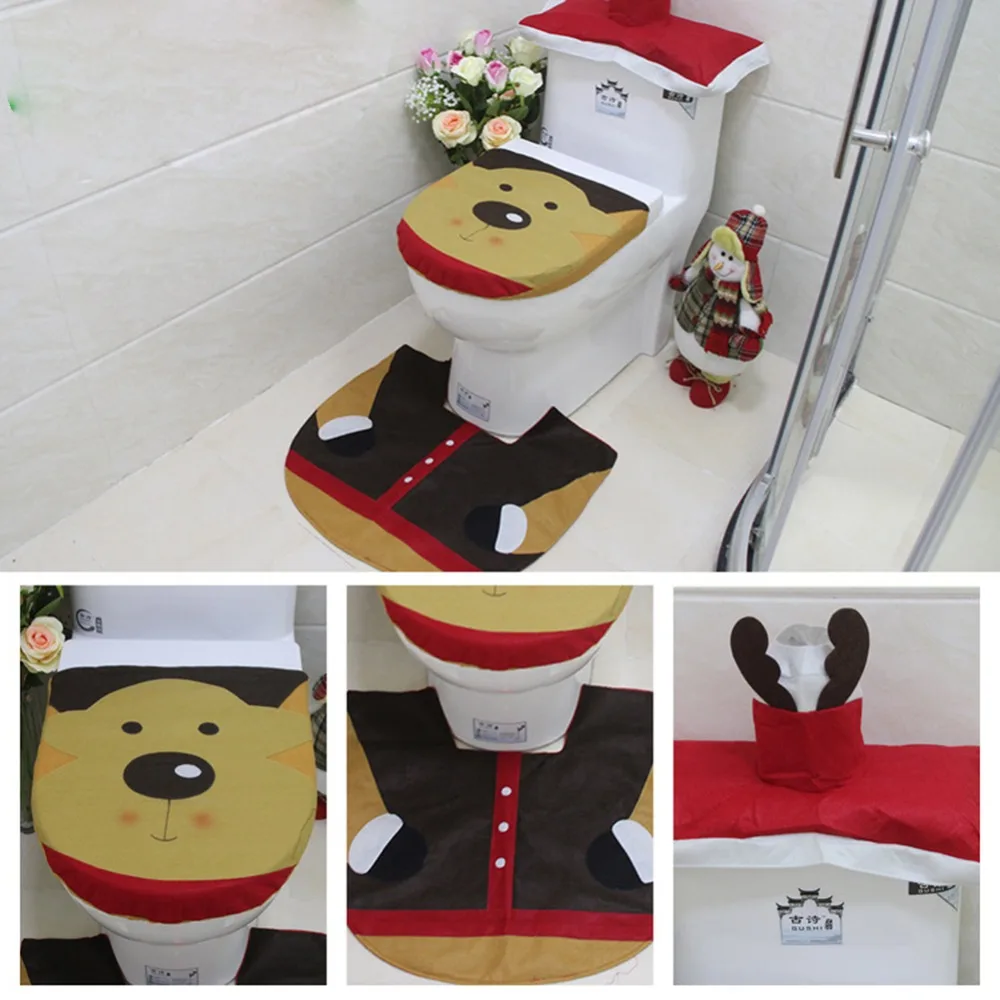 Christmas Decorations for Home Santa Claus Toilet Seat Cover Set Bathroom Product New Year Navidad Decoration