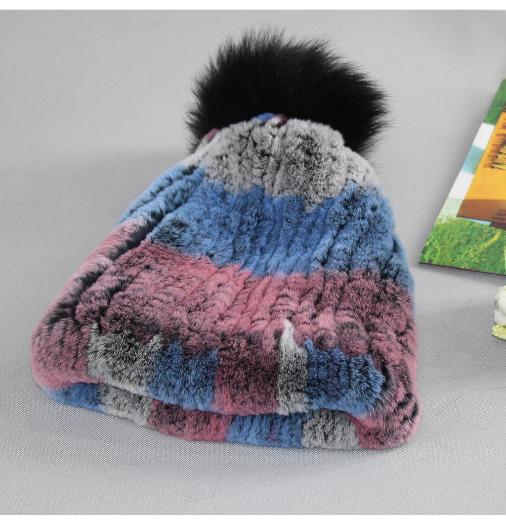 Настоящий мех кролика шапочки шапки женские зимние теплые ручной работы вязаные шапки из меха кролика рекс стрейч шапка из меха кролика рекс