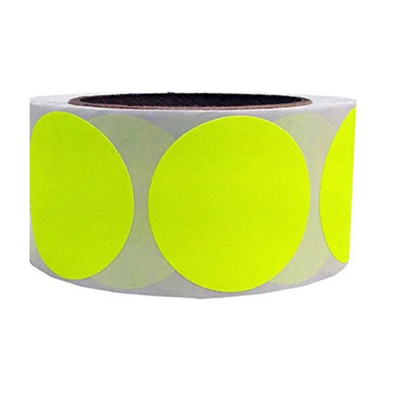 Флуоресцентный желтый Цвет кодирования в горошек Наклейки 2 дюймов-500 Цветной круг Этикетки в рулоне