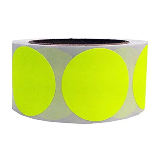Fluorescent Yellow Color Coding Dot Stickers 2 Inch Round 500 Colored