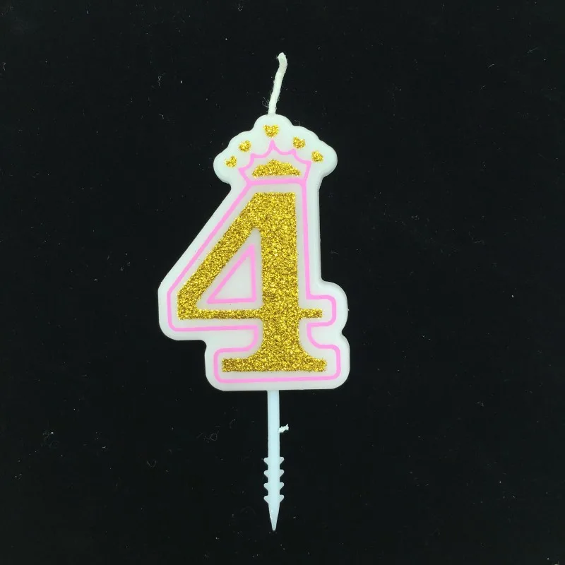 Блестящая золотая розовая/синяя корона с цифрами на день рождения, свечи для детей 0-9, для взрослых девочек и мальчиков, украшения на день рождения, свечи для торта - Цвет: Pink 4