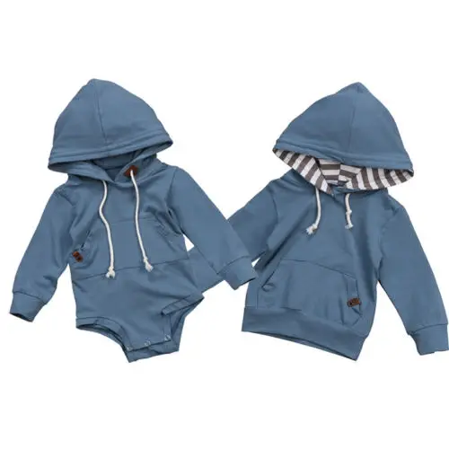 Baby Boys Brother Sky Blue Hoodie Sweatshirt Hooded Long Sleeve Tops Romper Jumpsuit Clothes Spring Autumn New