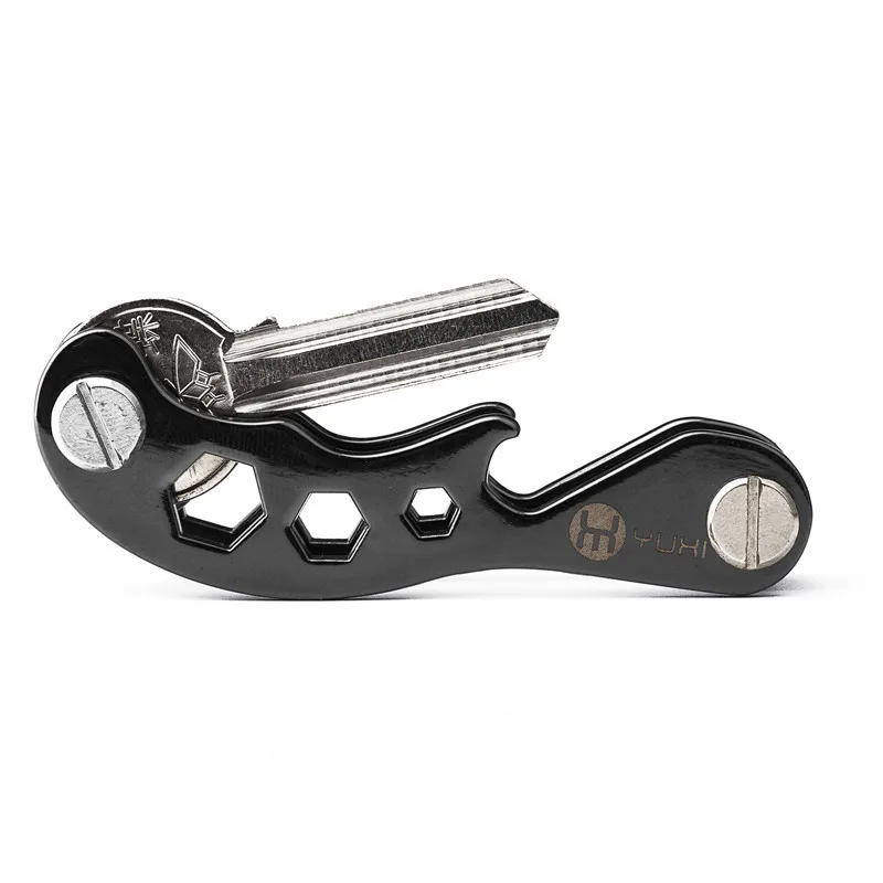 Алюминиевый металлический кошелек для ключей EDC, мужской держатель для ключей, умная ключница, дизайнерский органайзер для ключей, брелок для ключей с открывалкой для бутылок - Цвет: Черный