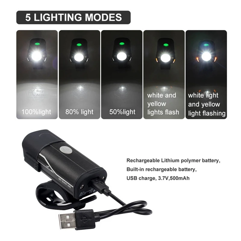 Cheap Bike Lights Set USB Rechargeable, Super Bright 350 Lumen Front Bike Light & 120 Lumen Rear Bike Light, Waterproof LED Mountain 5