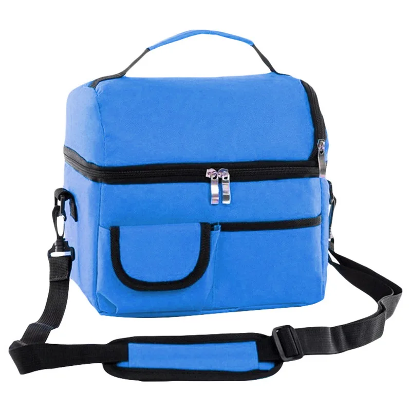 Oeak Double Deck Lunch Tote Thermal Insulation Bag Waterproof Food Fresh Keeping Lunch Bag Multifunction Picnic Box - Цвет: blue2