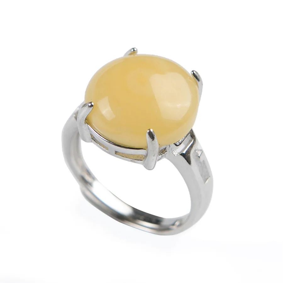 

Genuine Natural Yellow Transparent Rare Round Stone Bead Fashion Stering Sliver Women Adjustable Size Ring 13*13*10MM