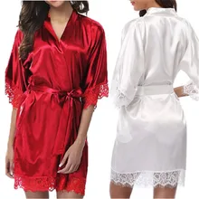 Имитация кружевного пояса 3/4 рукав атласное кимоно халат кружево Домашняя одежда Кружева женская ночная одежда