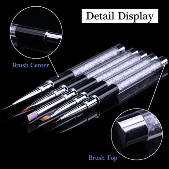 

5pcs Nail Art Brushes Design Set Acrylic Handle With Diamond Rhinestone Dotting Painting Drawing Polish Brush Pen For Manicures
