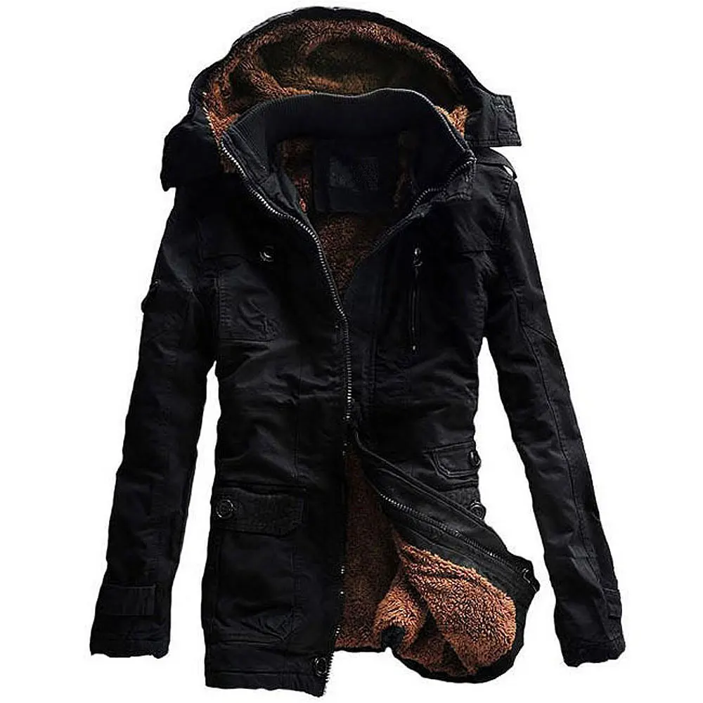 Новинка, модное мужское флисовое зимнее пальто с искусственным мехом, худи, парка, пальто большого размера, хлопковая куртка, самая низкая цена, 5XL - Цвет: Черный