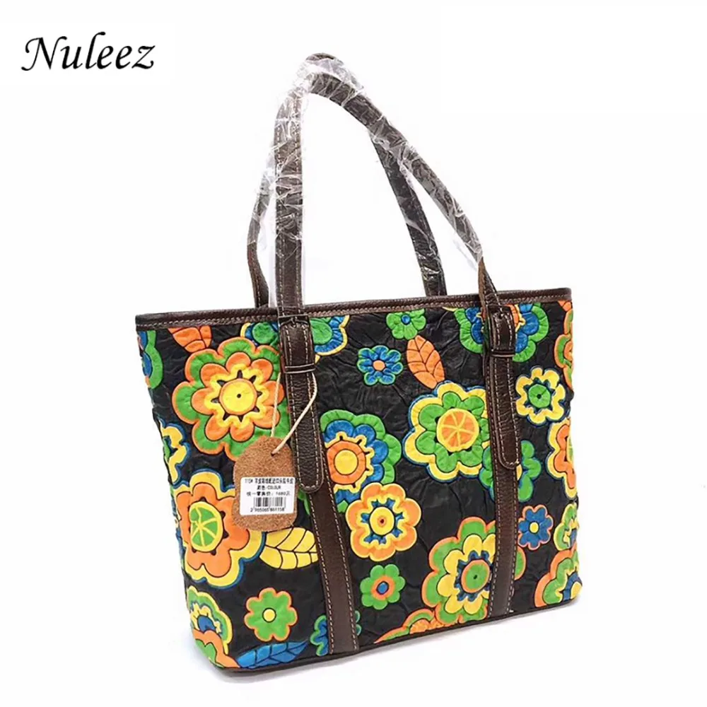 Nuleez echt koeienhuid tas vrouwen grote tote-bag voor reizen winkelen kleurrijke bloemen casual stijl 2018 Nuleez echt koeienhuid tas vrouwen grote tote-bag voor reizen winkelen kleurrijke bloemen casual stijl 2018