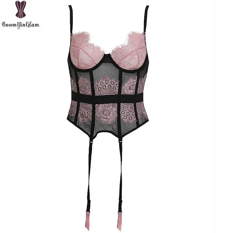 Kopen Verstelbare Bandjes Sexy Corset En Bustier Opgeschort Riem Kant Baskische Corset Lingerie Plus Size S 4XL Roze Kanten Beha Lingerie 1705