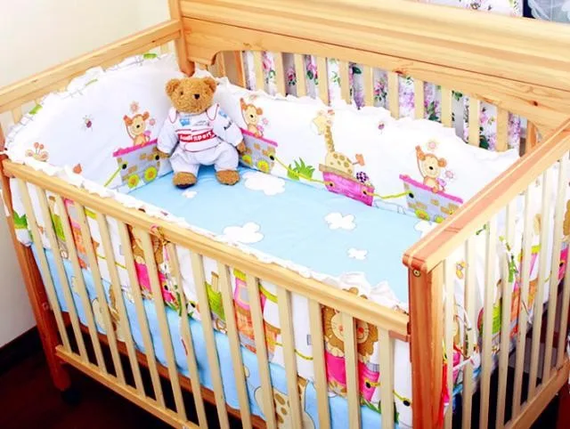 

Promotion! 6PCS Baby Bedding set girls cot set Bumpers baby nursery crib set bed kit (bumpers+sheet+pillow cover)