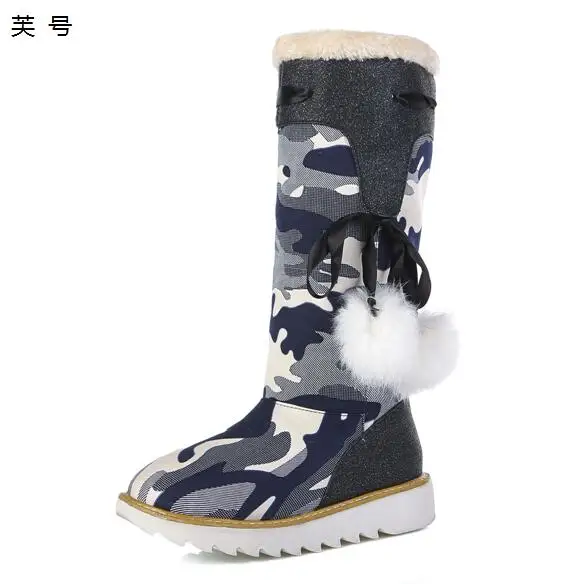 

2018 Women Shoes Camouflage High Boots Thick Bottom Winter Warm Snow Boots Shoes Women Cotton Boots Snow Non-slip Female Shoes