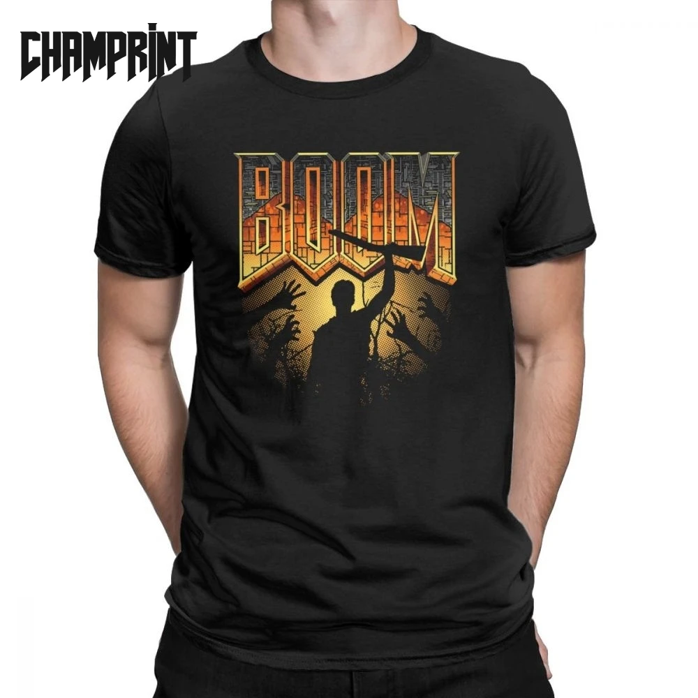 

Men Doom T-Shirt This Is My Boomstick 100% Cotton Tee Shirt Short Sleeve Retro Game Conan Barbarian Thulsa Snake Cult T Shirt