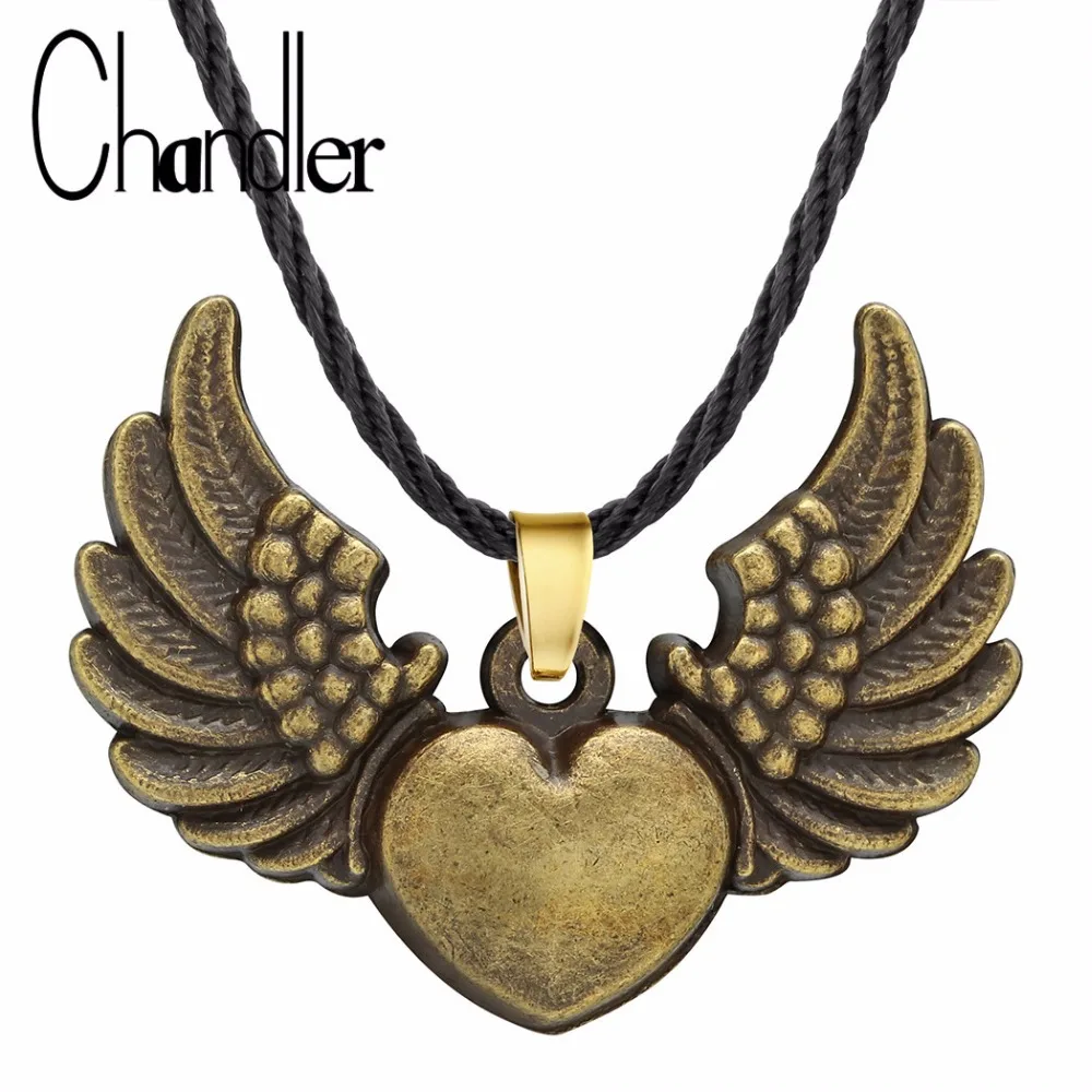 Чандлер Крыло ангела сердце любовь ожерелье и кулон античное крыло дьявола