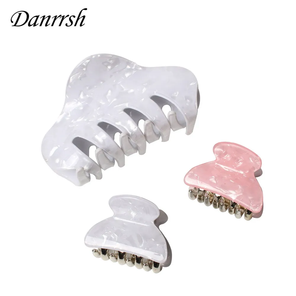 

3pcs/set Fashion Acrylic Hair Claw Shining White And Pink Hair Clip Hair Accessories For Women Simple Hair Crab Clamp