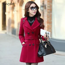 Fitaylor Женское шерстяное пальто осень зима двубортное шерстяное Смешанное теплое пальто плюс размер 3XL женское тонкое пальто