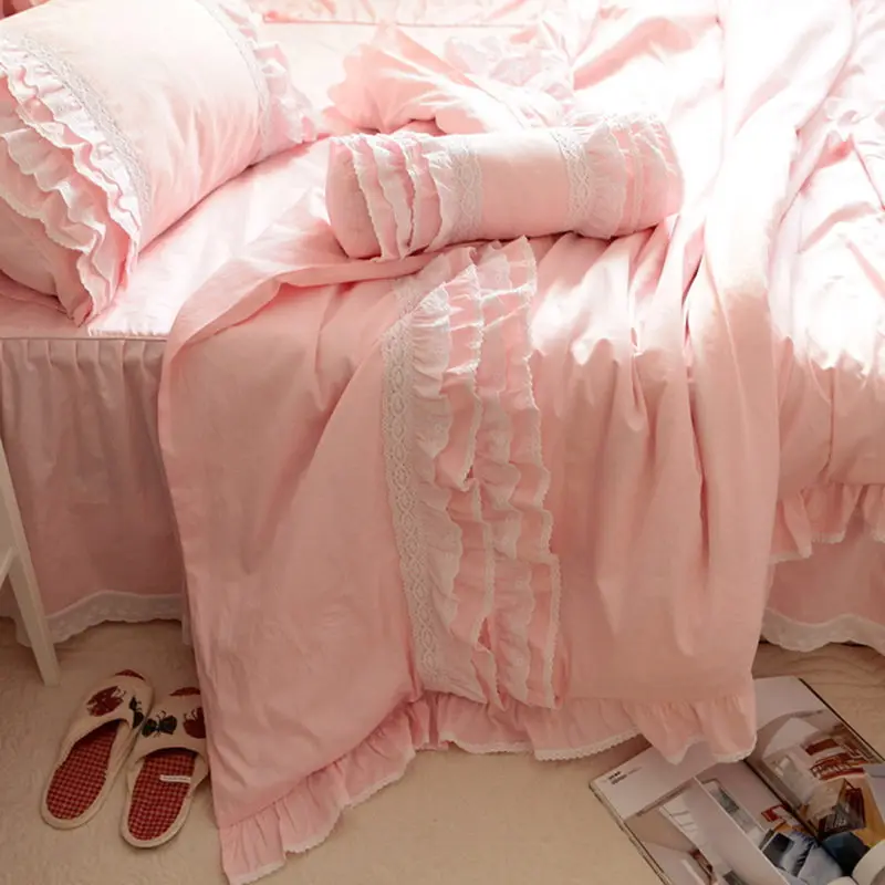 

New Princess Cake Layers Emboridery Luxury Bedding Set Brief Bedding Ruffle Duvet Cover Elegant Bedspread Romantic Sweet Sheet