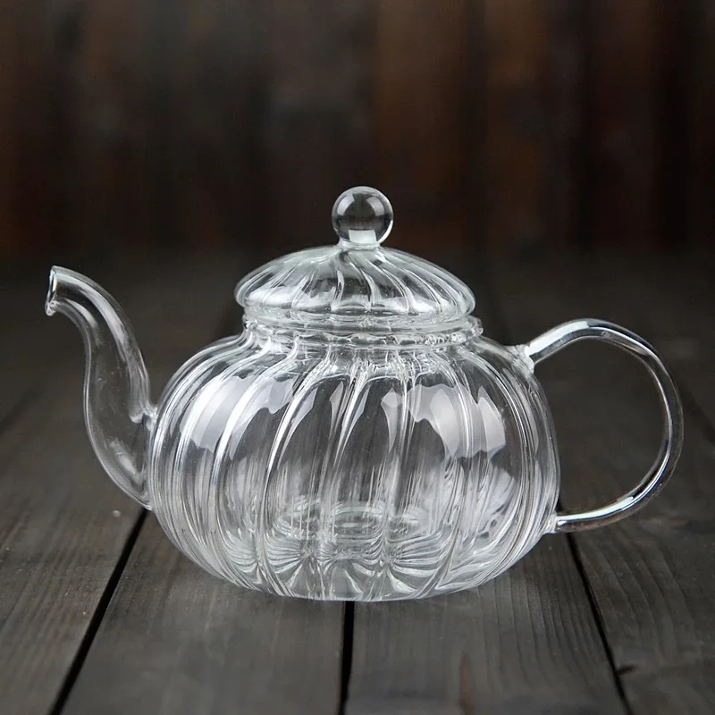 600 мл Полосатый Цветочный чайник в форме тыквы, термостойкий стеклянный горшок, цветочный чайный стакан, стеклянный чайный горшок с заваркой, чайный лист, травяной