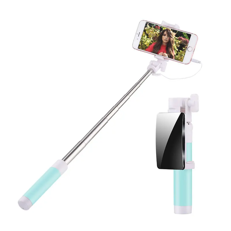 

Audio Cable Mini Selfie Stick M6 Rotatable Foldable Portable Extendable Wired Universal Self Stick with Mirror for Mobile Phones